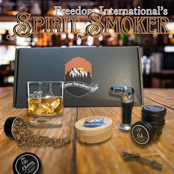 Spirit Smoker NEW AND IMPROVED SMOKE FLOW Cocktail Smoker Kit with Torch, Four Kinds of Wood Chips. Infuse Cocktails, Wine, Whiskey, Cheese, Salad and Meats. for Your Friends, Husband, Dad.（No Butane)
