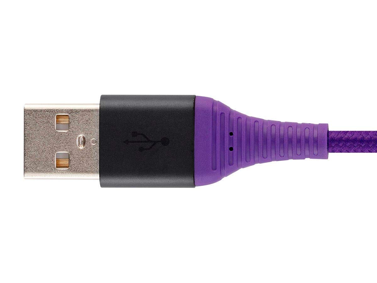 Monoprice USB 2.0 Micro B to Type A Charge and Sync Cable - 6 Feet - Purple, Durable, Kevlar-Reinforced Nylon-Braid - AtlasFlex Series