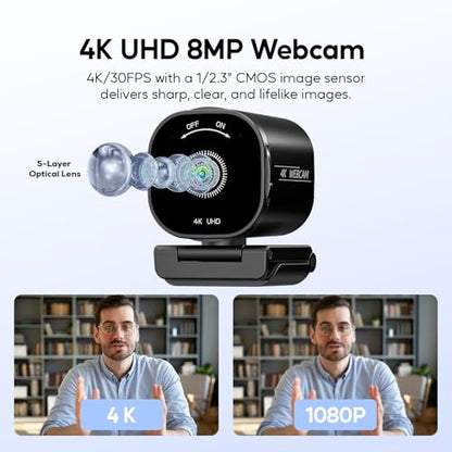 Holyask 4K Webcam: Ultra 4K HD Autofocus Dual – Side View