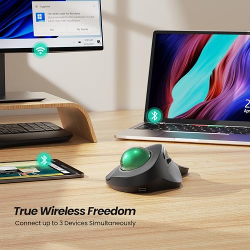 Trackball Mouse: Nulea Wireless Ergonomic Rechargeable – Back View