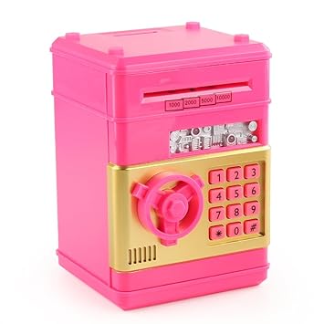 Piggy Bank, Birthday Toys Gifts for 4 5 6 7 8 9 10 Year Old Boys Girls, Electronic Real Money Coin ATM Machine, Plastic Large Saving Bank Safe Lock Box, Kids Kawaii Cute Stuff(Black/Red) (Rose red)
