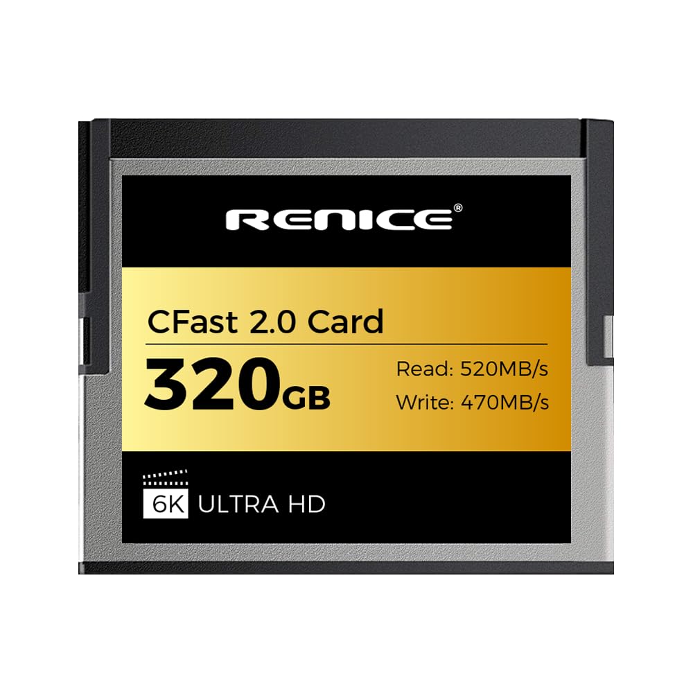 RENICE 320GB CFast 2.0 Memory Card-Continuous up to 520MB/sRead-CompactFlash Card Supports RAW 4K.6KHD Video Recording- for Professional Camera Photographers-pSLC Mode
