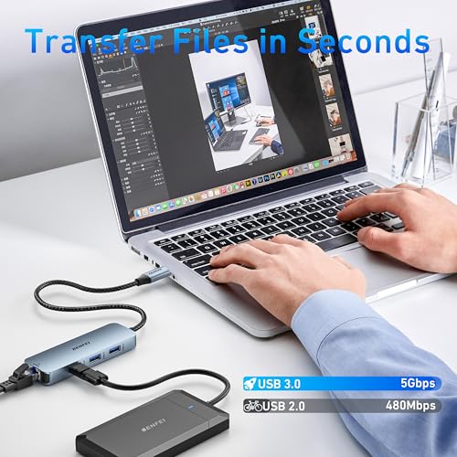 BENFEI USB C Hub 6-in-1: Premium Aluminum Case with HDMI 4K – Back View