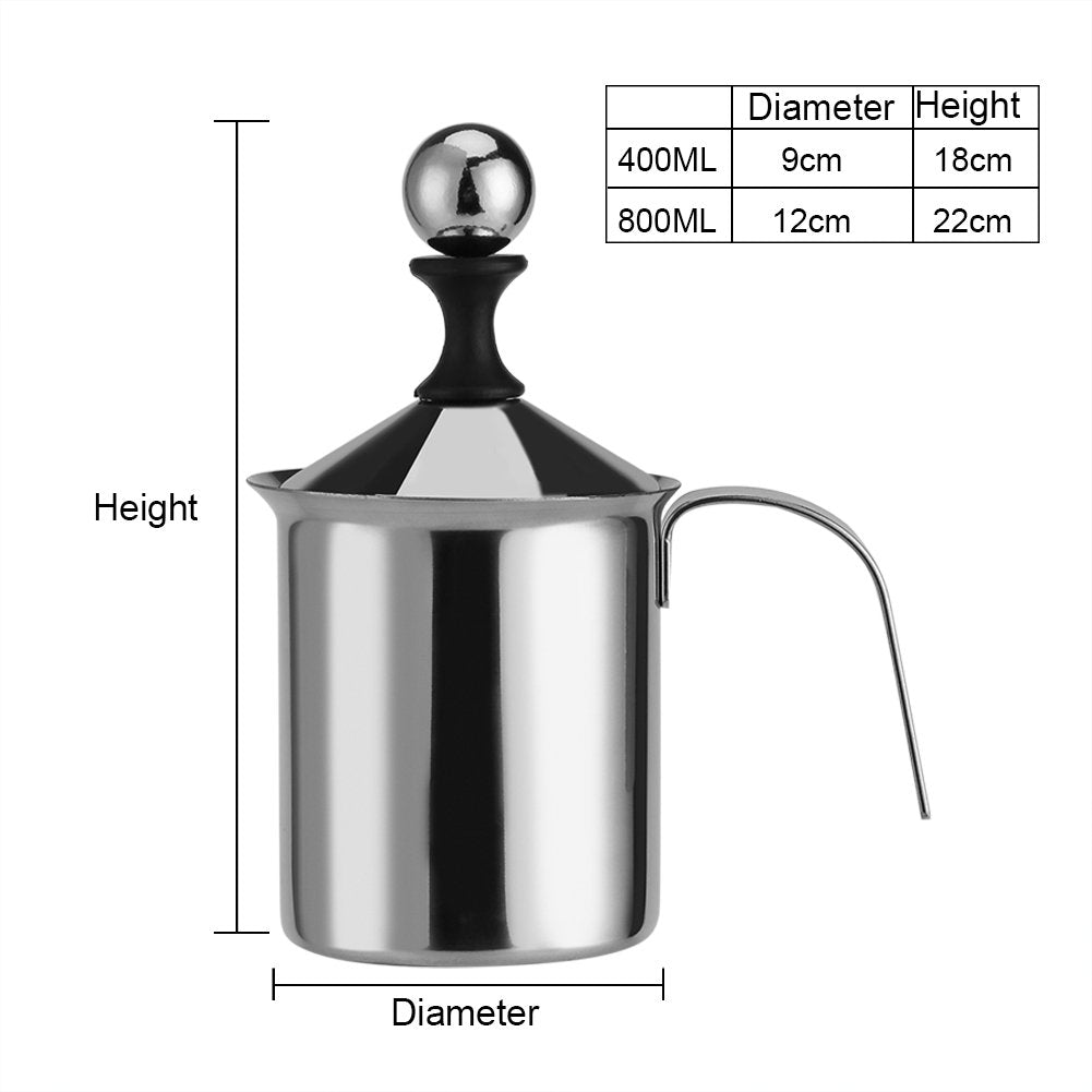 OKJHFD Milk Frother, Durable Professional Stainless Steel Manual Milk Frother,Double Mesh Coffee Foamer Creamer Blender Whisker for Coffee,Latte (400ml)