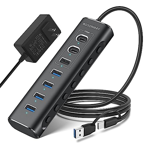 Hub Port: Rosonway 7-Port USB 3.2/USB C Hub with 10Gbps – Front View