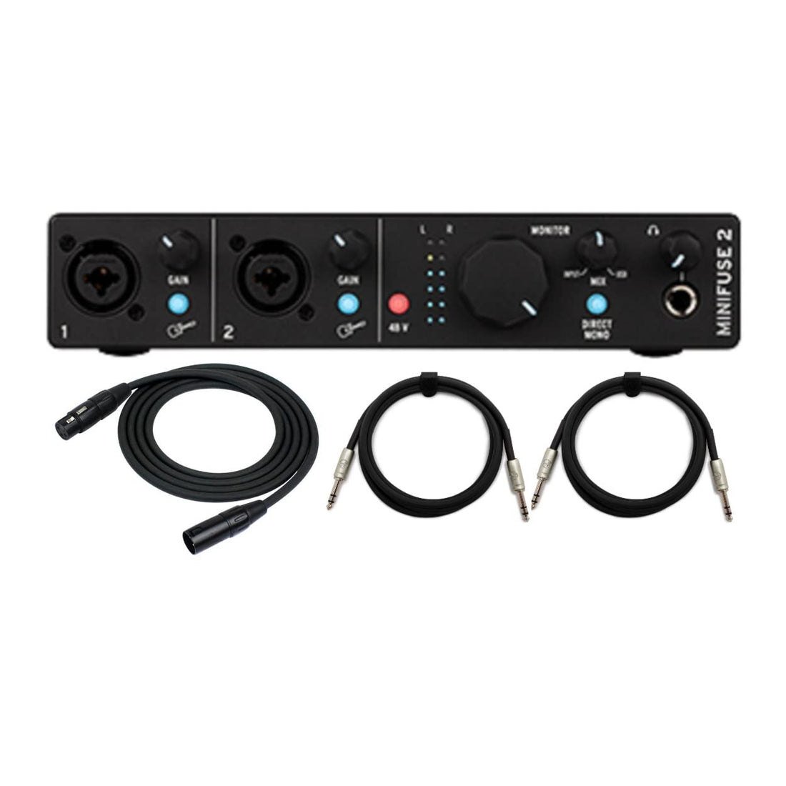Arturia MiniFuse 2 USB-C Audio Interface Bundle with XLR and 1/4-Inch TRS Cables (Black) (4 Items)