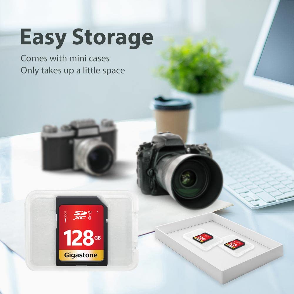 Gigastone 128GB SD Card 2 Pack, UHS-I U1 Class 10 SDXC Memory Card High Speed Full HD Video Canon Nikon Sony Pentax Kodak Olympus Panasonic Digital Camera