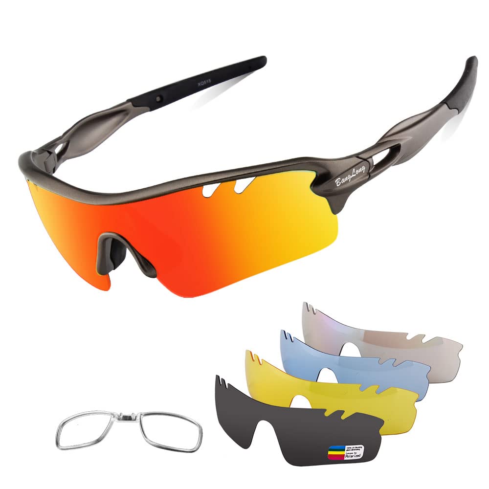 Polarized Sports Sunglasses for Men Women with 5 Interchangeable Lenes for Cycling Sunglasses Running Baseball Finishing