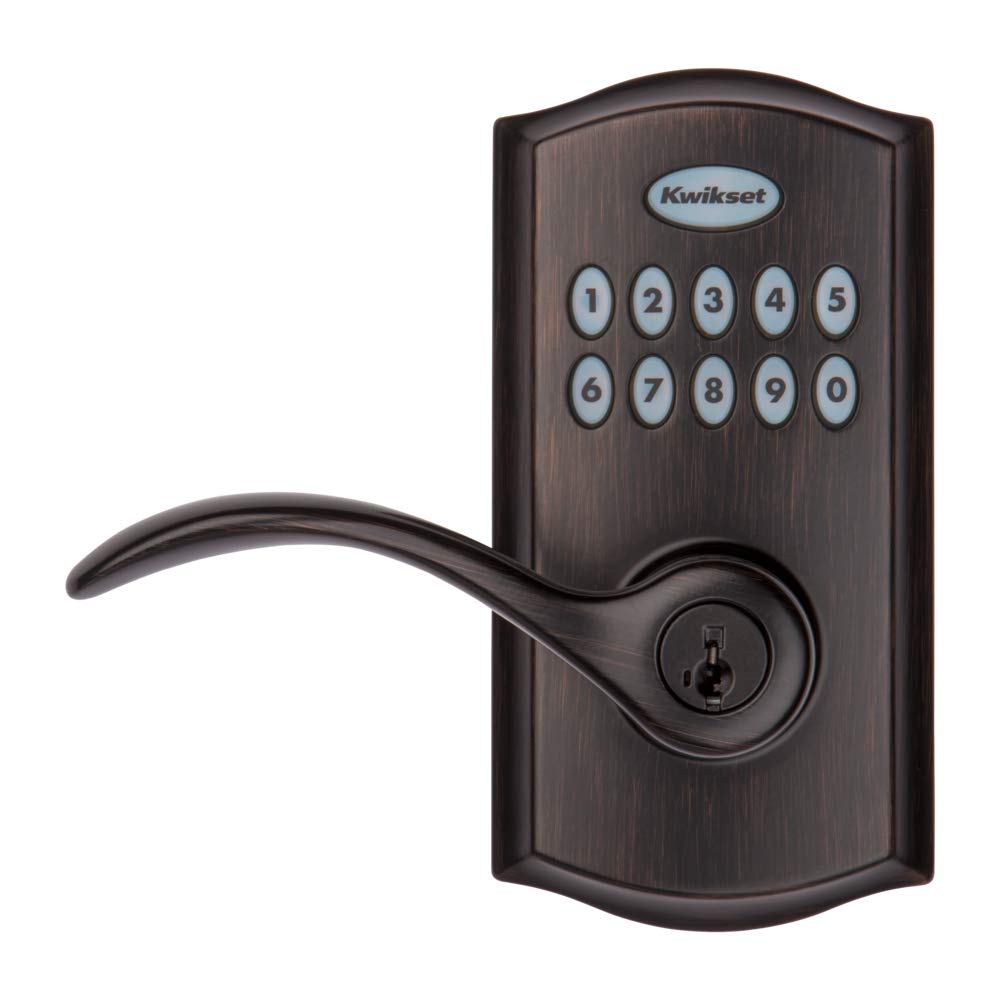 Kwikset SmartCode 955 Keypad Electronic Lever Door Lock Deadbolt Alternative with Pembroke Door Handle Lever Featuring SmartKey Security in Venetian Bronze