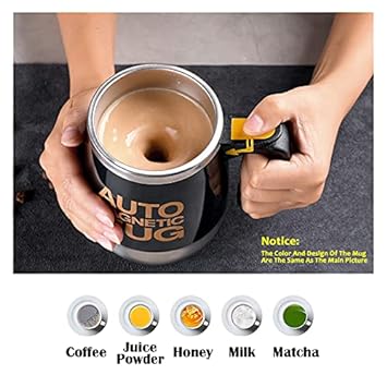 daasigwaa Rechargeable Self Stirring Mug - Magnetic Electric Auto Mixing Stainless Steel Cup for Office/Kitchen/Travel/Home Coffee/Tea/Hot Chocolate/Milk-390 ml/13.2 oz(Yellow)