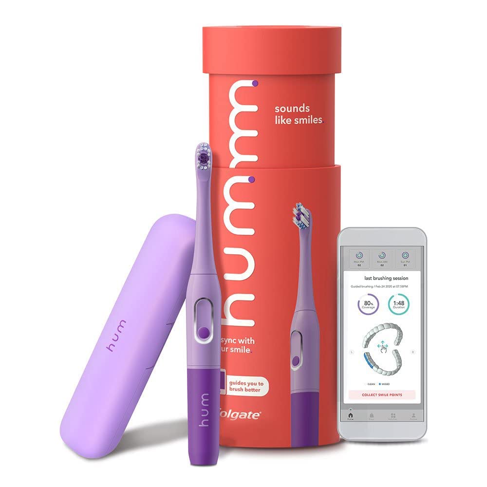 hum by Colgate Smart Battery Toothbrush Kit, Sonic Toothbrush with Travel Case, Purple