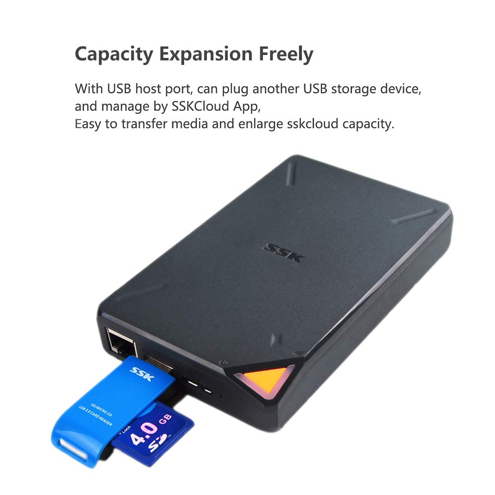 SSK 1TB Personal Cloud External Wireless Hard Drive Portable NAS Storage with WiFi Hotspot for Travel, Support Auto-Backup Connect SD Card Reader Share Data for iPhone iPad Tablet Smart Phone Laptop