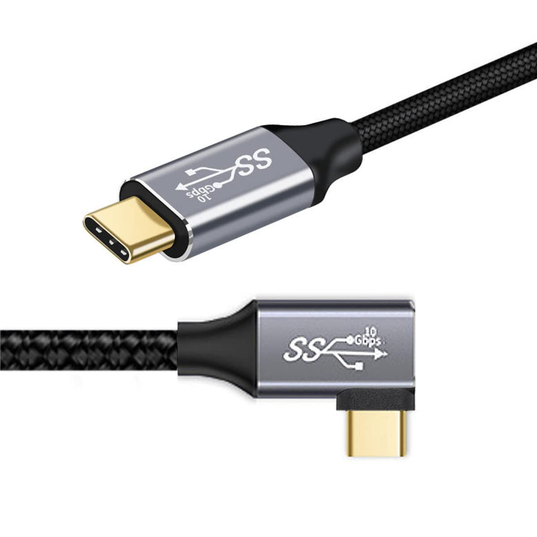 Cy Reversible 90 Degree Right Angled Type-C to USB-C 2.0 Data Connector Cable 1.5M for Laptop & Tablet &Mobile Phone & Hard Disk Drive 150Cm