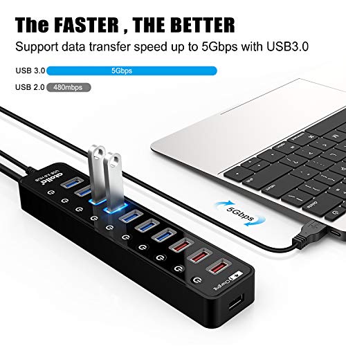 Hub Data: Atolla Powered USB 3.0 Hub 11-Port Data Hub with – Side View