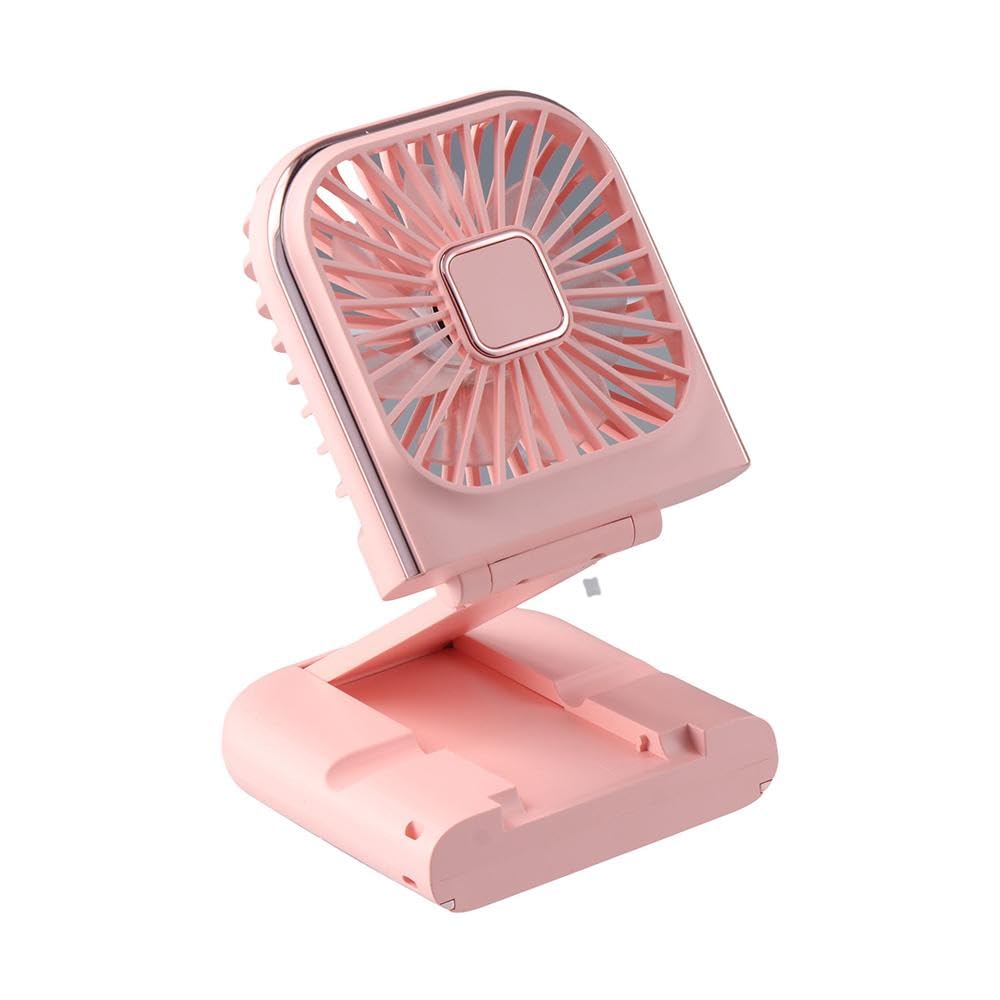 hobbyme Portable Square Fan with Digital Display, 180° Folding Mini Desk Fan, 3000mAh Rechargeable Personal Fans, 4 Speeds Neck Fan, Multi-functional Power Bank, Phone Holder