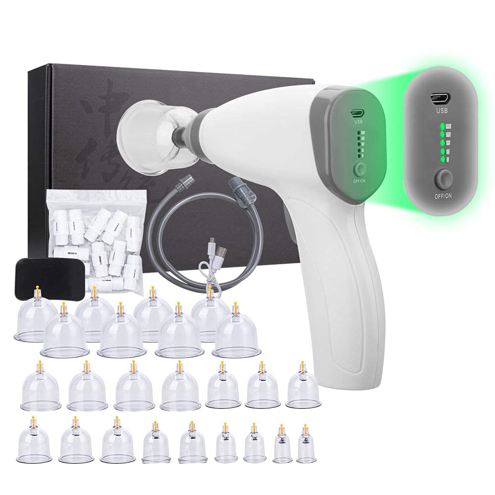 24pcs Cupping Set,Electric Cupping Therapy Set with Pump,Rechargeable Vacuum Adjustable Suction Kit Gua Sha One-Key Start, Body Beauty Massage Pain Relif for Back Body Use