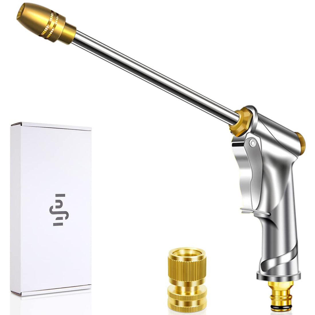 Garden Hose Nozzle Sprayer Heavy Duty Metal Brass Nozzle High Pressure Water Hose Nozzle Adjustable Spray Gun for Watering Plants,Lawn and Patio Cleaning,Car Washing