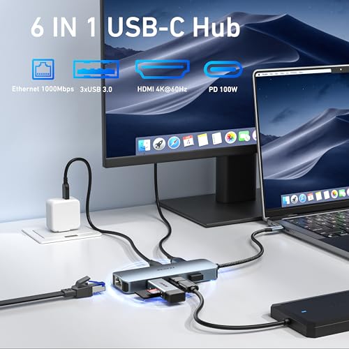 BENFEI USB C Hub 6-in-1: Premium Aluminum Case with HDMI 4K – Side View