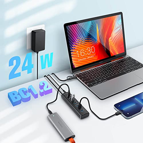 Hub Port: Rosonway 7-Port USB 3.2/USB C Hub with 10Gbps – Side View