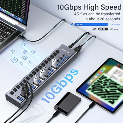 Powered Hub: ACASIS 16 Ports USB 3.1 Hub with 10Gbps Data – Close-up Detail
