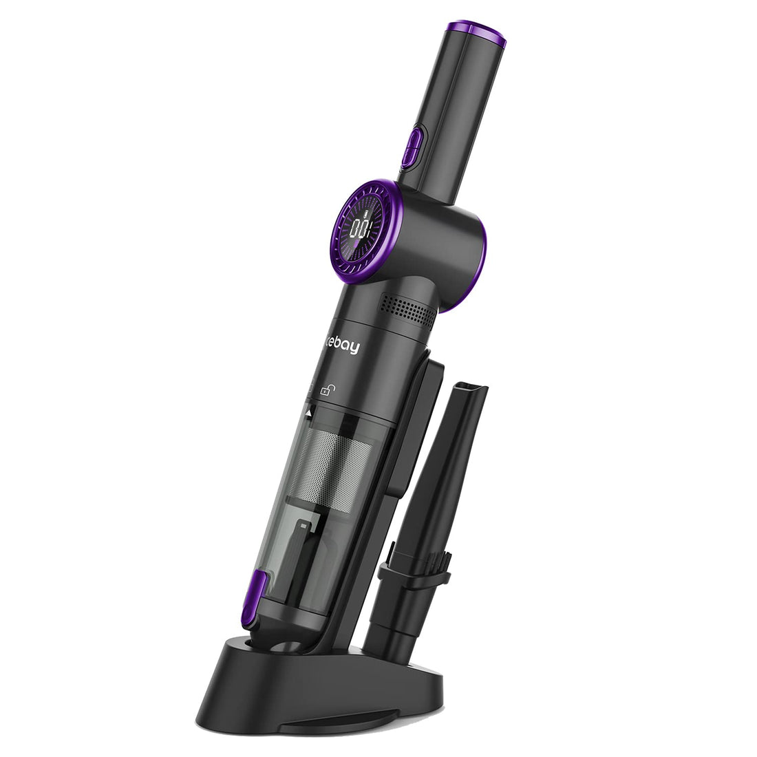 Nicebay Hand Vacuum, Lightweight Hand Vacuum Cleaner with LED Display.15KPA Strong Suction,Fast Charging Dock, Rechargeable Hand Held Vacuum, Black & Purple