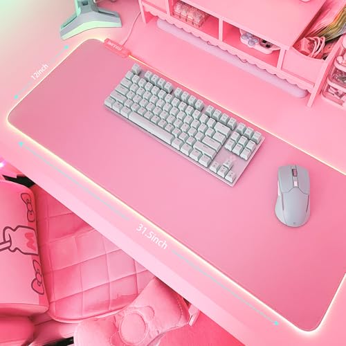 Gaming Pad: JMIYAV Pink RGB Gaming Mouse Pad 31.5x12 Inch – Back View