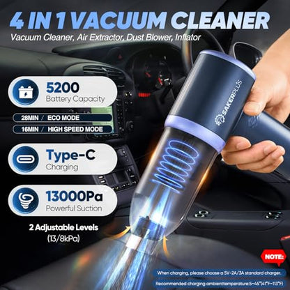 Car Vacuum Cleaner: SakerPlus 3-in-1 Cordless Handheld – Side View