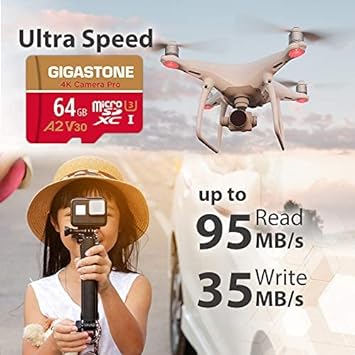 [Gigastone] 64GB Micro SD Card 5 Pack, 4K Camera Pro for GoPro, Security Camera, Wyze, DJI, Drone, Nintendo-Switch, R/W up to 95/35MB/s MicroSDXC Memory Card UHS-I U3 A2 V30