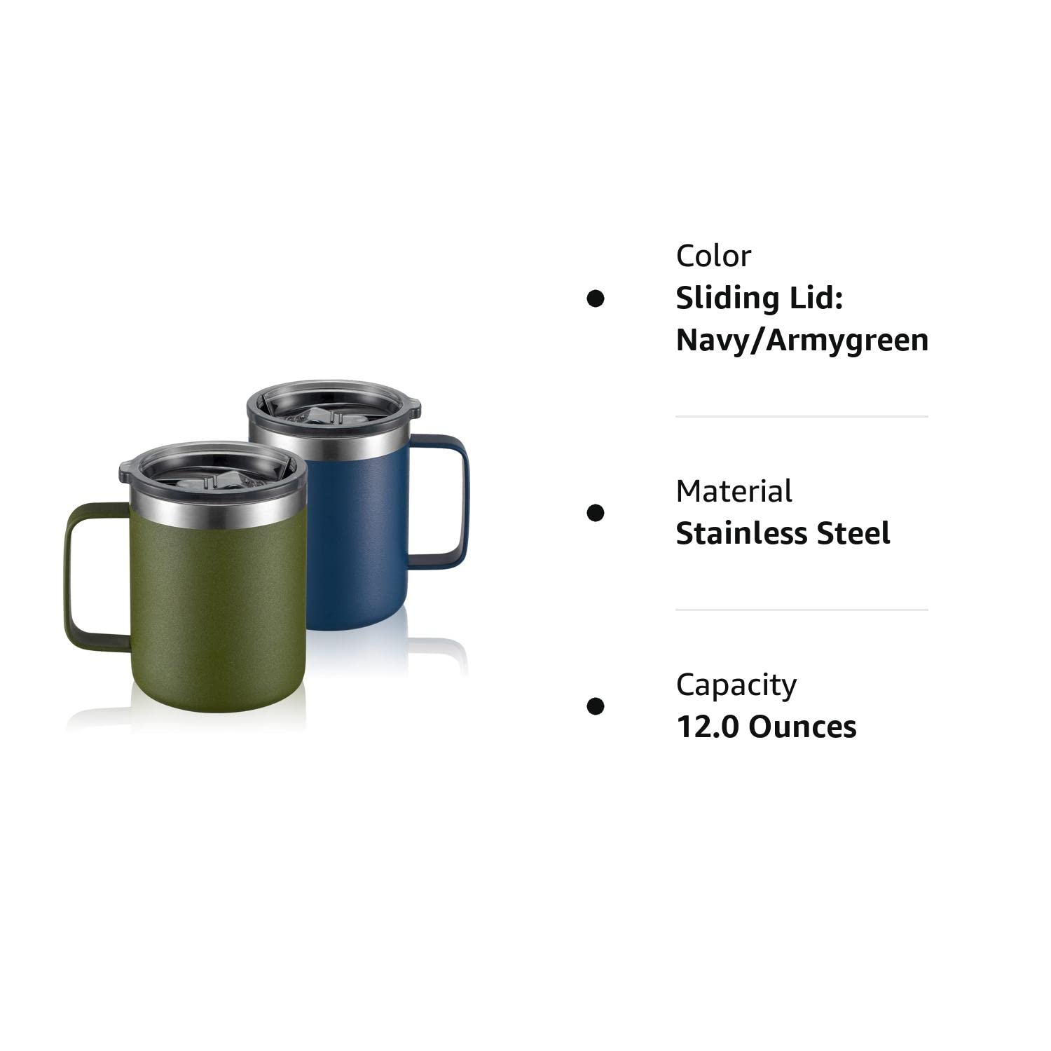 ALOUFEA 12oz Stainless Steel Insulated Coffee Mug with Handle, Double Wall Vacuum Travel Mug, Tumbler Cup with Fliping Lid, Navy and Army Green