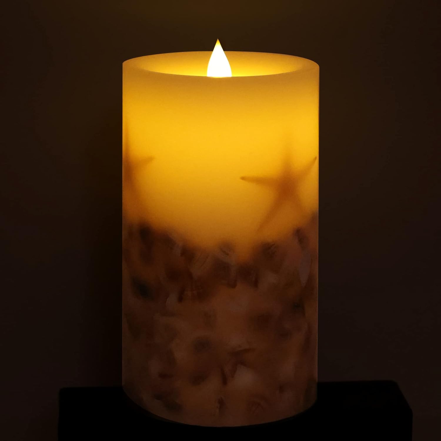 Flameless Candles (D 3.5" x H 7") Real Seashell Flickering Flame Effect, LED Pillar Candles Real Wax with Timer Battery Operated and Remote to Buy Separately