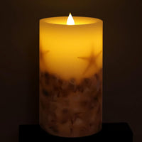 Flameless Candles (D 3.5" x H 7") Real Seashell Flickering Flame Effect, LED Pillar Candles Real Wax with Timer Battery Operated and Remote to Buy Separately