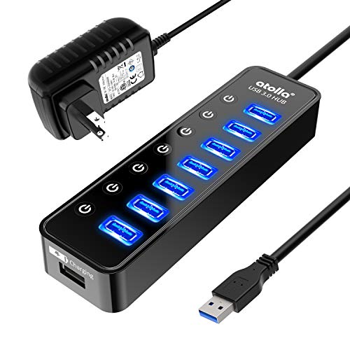 Hub Port: Atolla 7-Port USB 3.0 Data Hub Splitter with – Front View
