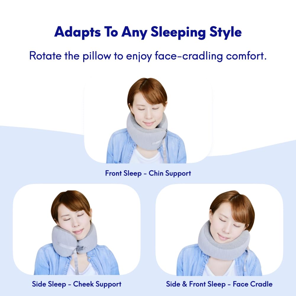 Cushion Lab Travel Pillow, Award-Winning Patented Ergonomic Design for Chin & Neck Support Memory Foam Neck Pillow, Compact Airplane Pillow for Traveling, Flight, Car (Navy, Medium)