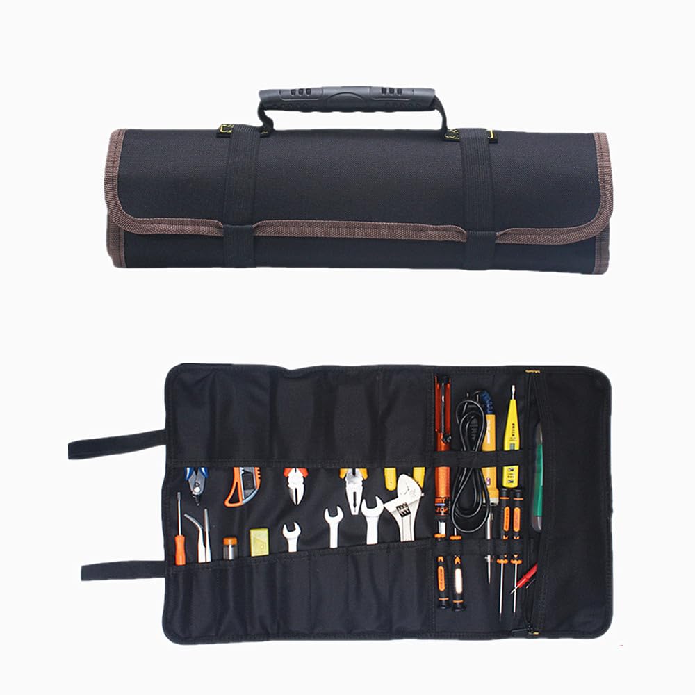 Tool Roll Bag Heavy Duty Roll Up Tool Bag Wrench Roll Tool Pouch Multipurpose Tool Organizer Bag for Electrician,Car emergency,Repair,Installer,Plumber,Woodworkers (Black)