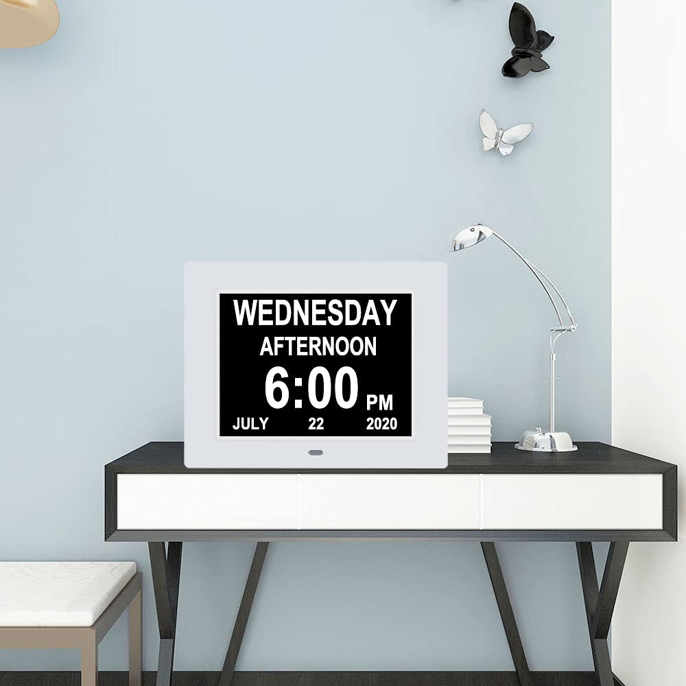 Digital Day Calendar Clock Extra Large Time and Date with 3 Medication Reminder for Seniors Dementia Impaired Vision Memory Loss Elderly Desk Wall Clocks