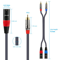 JOLGOO RCA to XLR Cable, Dual RCA Male to Dual XLR Male Cable, 2 RCA Male to 2 XLR Male HiFi Audio Cable, 4N OFC Wire, for Amplifier Mixer Microphone, 15 Feet