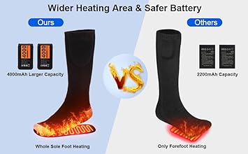 Heated Socks, Electric Heated Socks for Men Women, 4000mAh Rechargeable Battery Heat Insulated Sox Up to 8 Hours, Winter Washable Thermal Socks Foot Warmer for Outdoor Camping Skiing Fishing Hunting