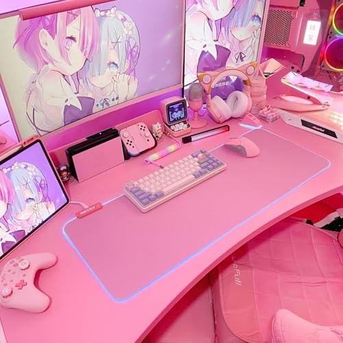 Gaming Pad: JMIYAV Pink RGB Gaming Mouse Pad 31.5x12 Inch – Side View