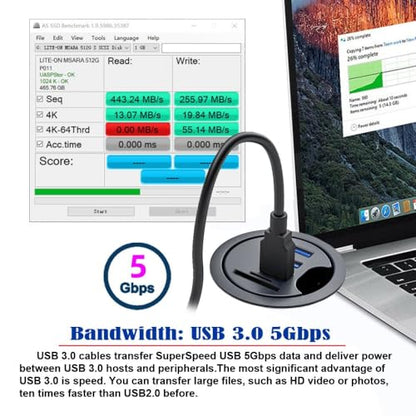 CY USB 3.0 Hub SD TF USB-C 2 Port USB 60mm Desk Grommet – Side View