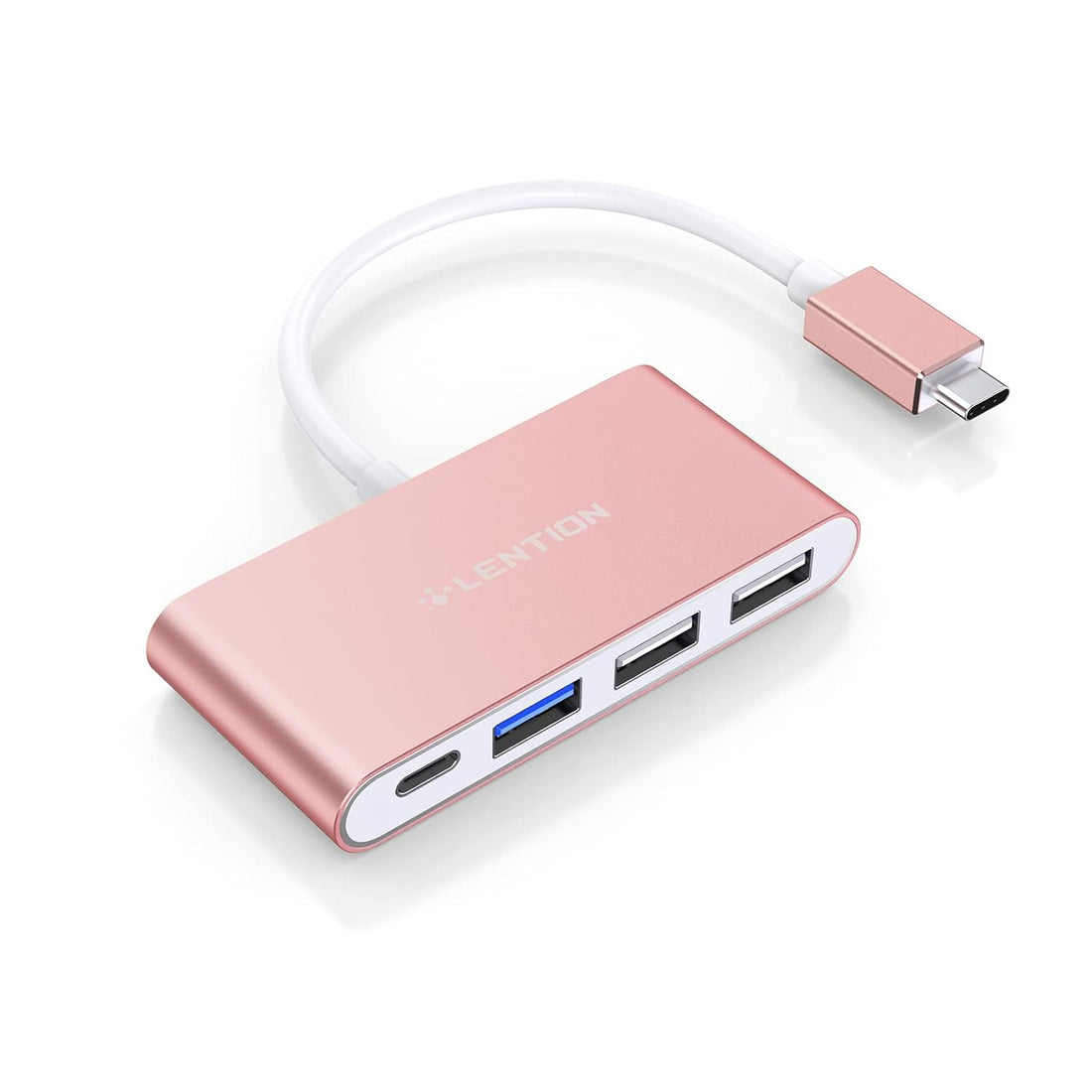 LENTION 4-in-1 USB-C Hub with Type C USB 3.0 USB 2.0 Ports for New Apple MacBook 12 New MacBook Pro 13 15 ChromeBook Pixel and More Multi-Port Charging Connecting Adapter - Rose Gold