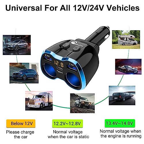 Cigarette Lighter Splitter: 2-Socket USB-C 12V Car Charger – Feature Highlight