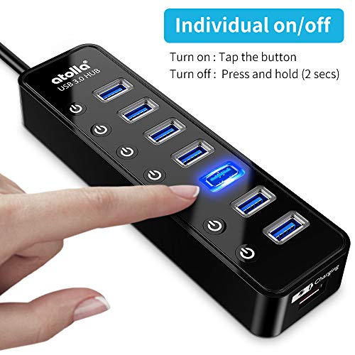 Hub Port: Atolla 7-Port USB 3.0 Data Hub Splitter with – Close-up Detail