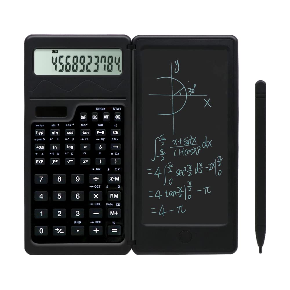 Scientific Calculators for high-School, 10 Digits Digital with Erasable Writing Board Math Calculator for Middle School & College (Solar)