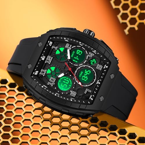 Mens Watches: Black Reloj para Hombre Unique Rectangle – Close-up Detail