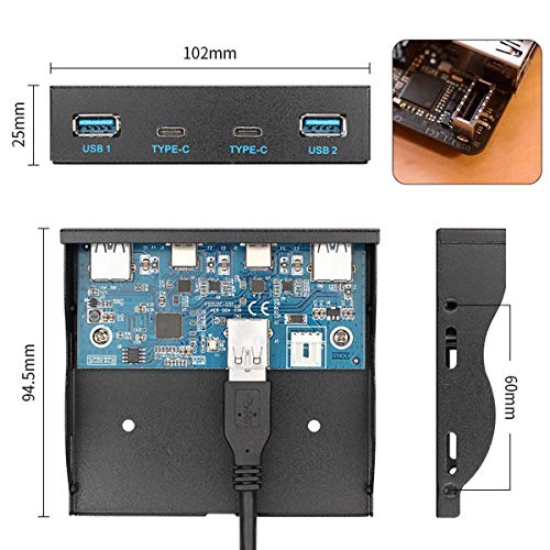 Front Panel: JSER USB 3.1 Front Panel Header 19pin to USB-C – Back View