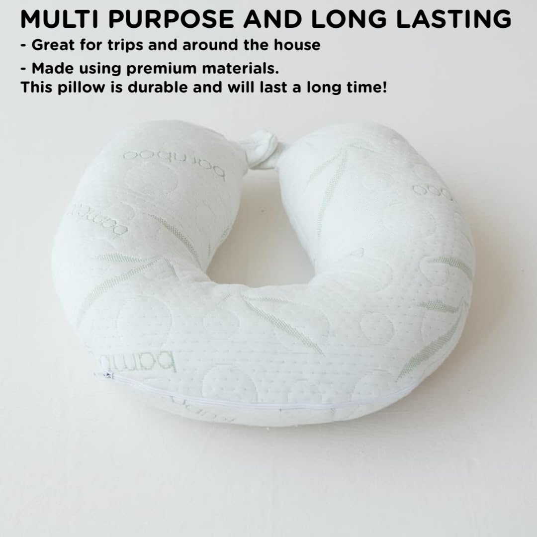 Sacred Thread Travel Pillow - Head and Neck Support Pillow for Traveling, Great for Airplanes, Cars, Buses, and Trains - U-Shaped Headrest Pillow - Long Lasting Foam and Cooling Bamboo Cover