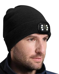 BERGWEISER LED Beanie with Light for Men Women, 6-LED Hands-Free USB Rechargeable Removable Headlamp, 3 Adjustable Modes with Night Strobing for Outdoor Running, Dog-Walking, Camping, Hiking, Fishing