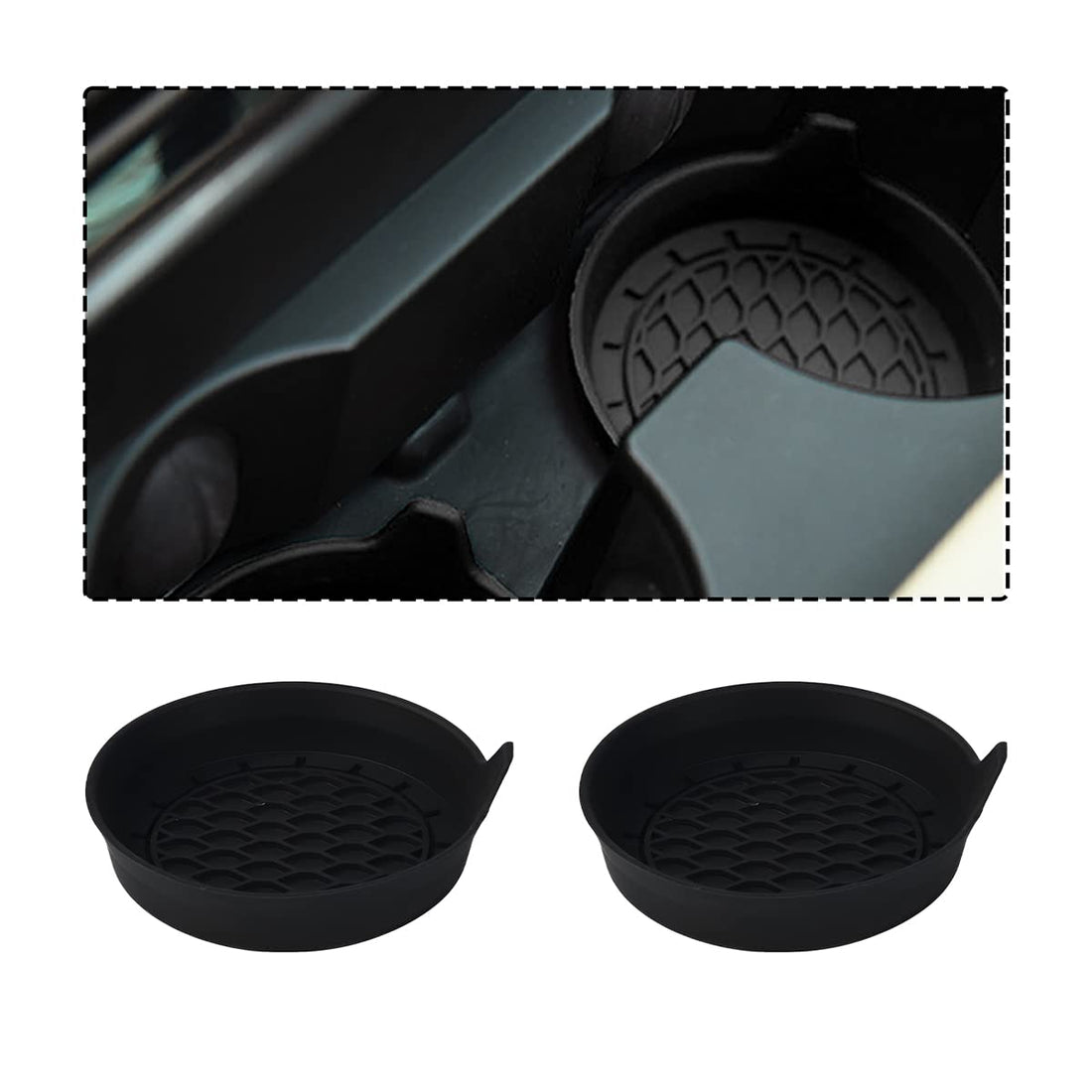 zipelo 2 Pack Cup Holder Coaster, 3.1" Silicone Insulation Drink Mat, Waterproof Non-Slip Sift-Proof Spill Holder, Universal Vehicle Interior Accessories Compatible with Most Cars and Trucks (Black)