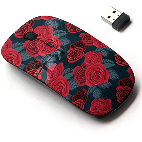 Wireless Mouse: 2.4G Cute Red Rose Retro Design – Front View