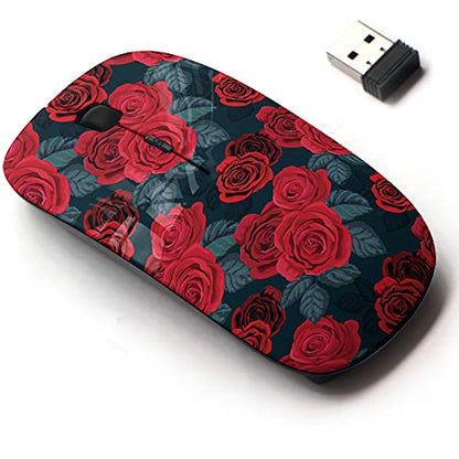 Wireless Mouse: 2.4G Cute Red Rose Retro Design – Front View